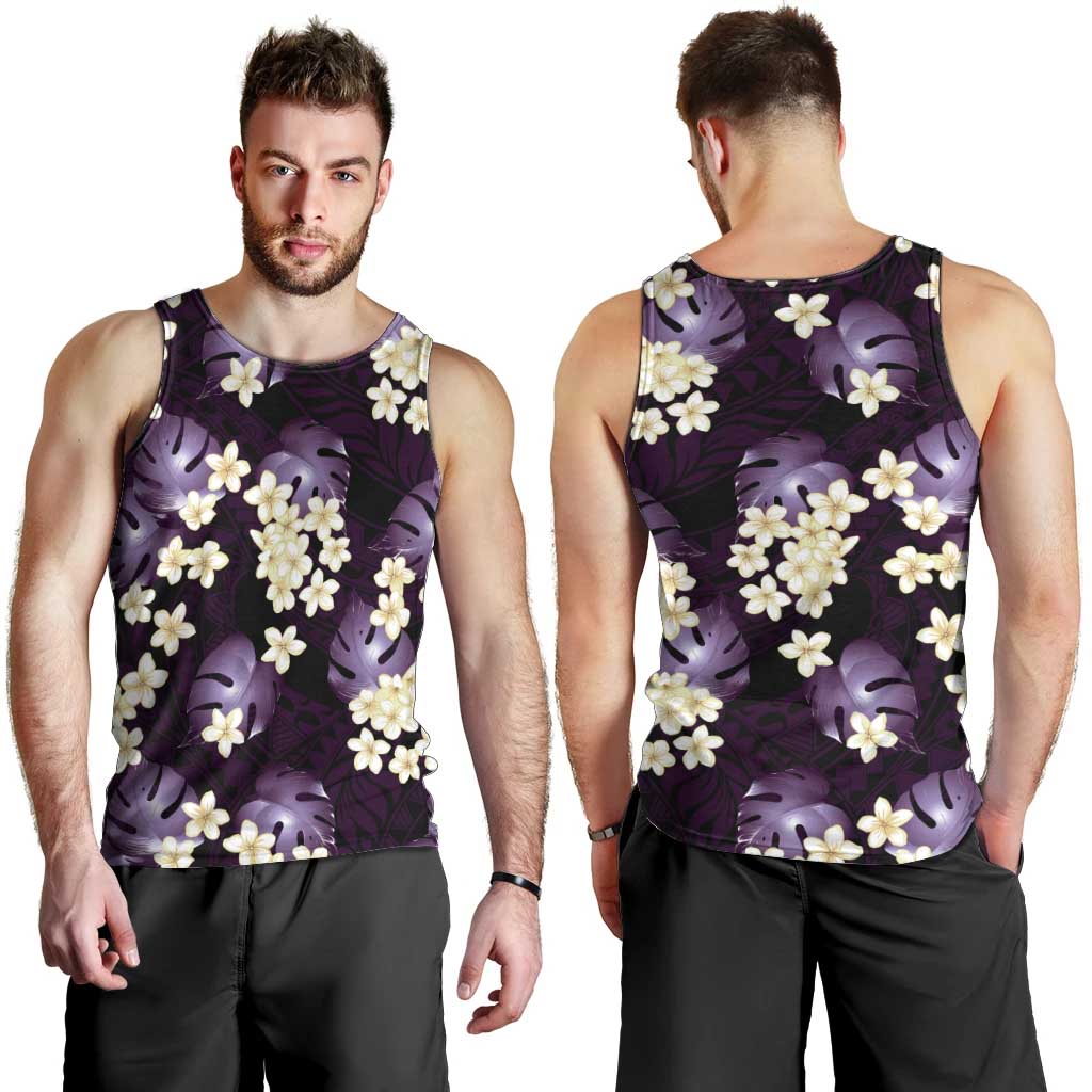 Purple Tropical Hawaii Men Tank Top Seamless Monstera Plumeria Hawaiian Pattern - Polynesian Pride
