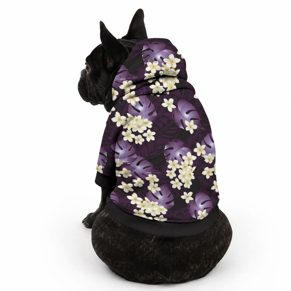 Purple Tropical Hawaii Pet Hoodie Seamless Monstera Plumeria Hawaiian Pattern