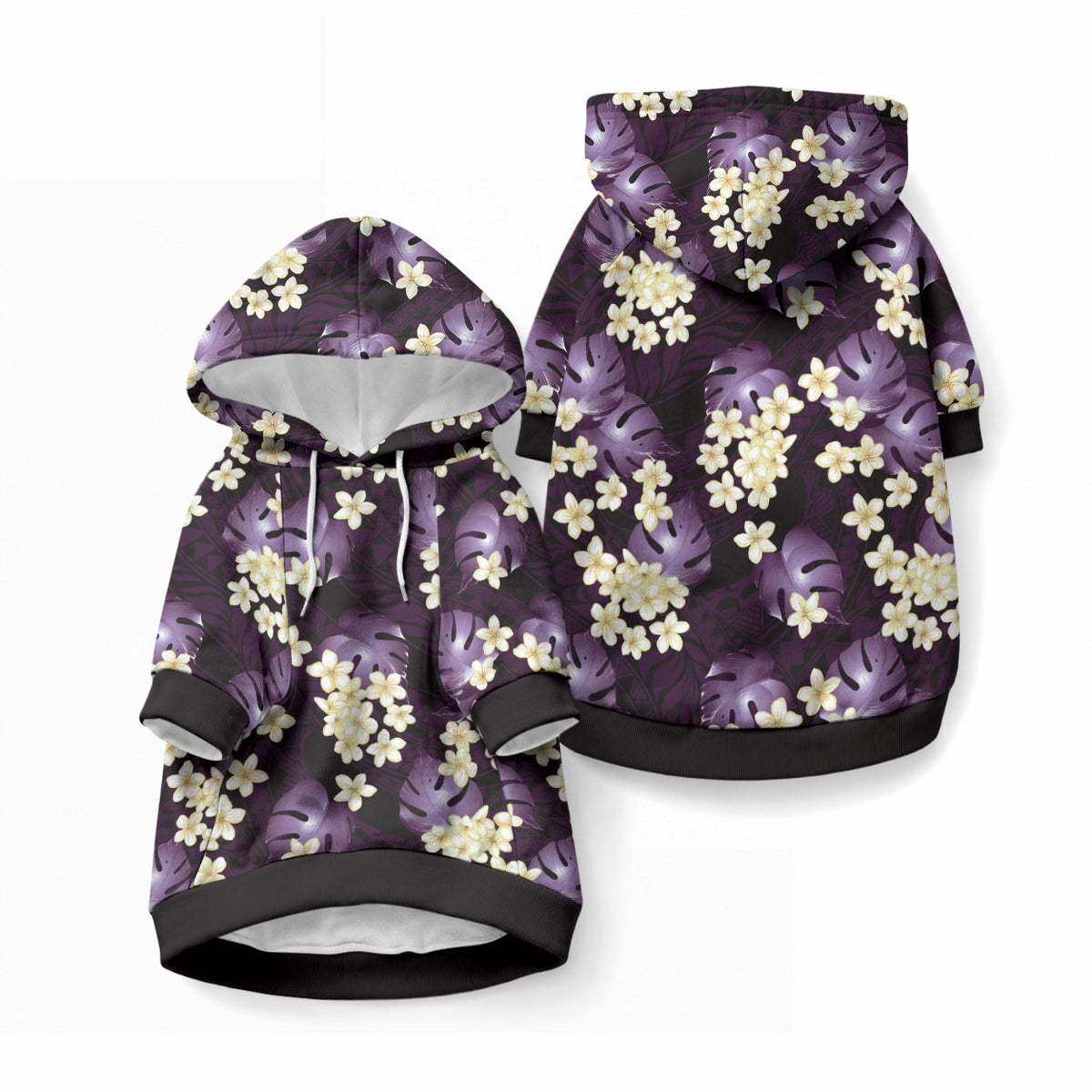 Purple Tropical Hawaii Pet Hoodie Seamless Monstera Plumeria Hawaiian Pattern