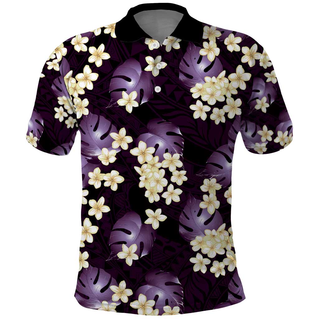 Purple Tropical Hawaii Polo Shirt Seamless Monstera Plumeria Hawaiian Pattern - Polynesian Pride