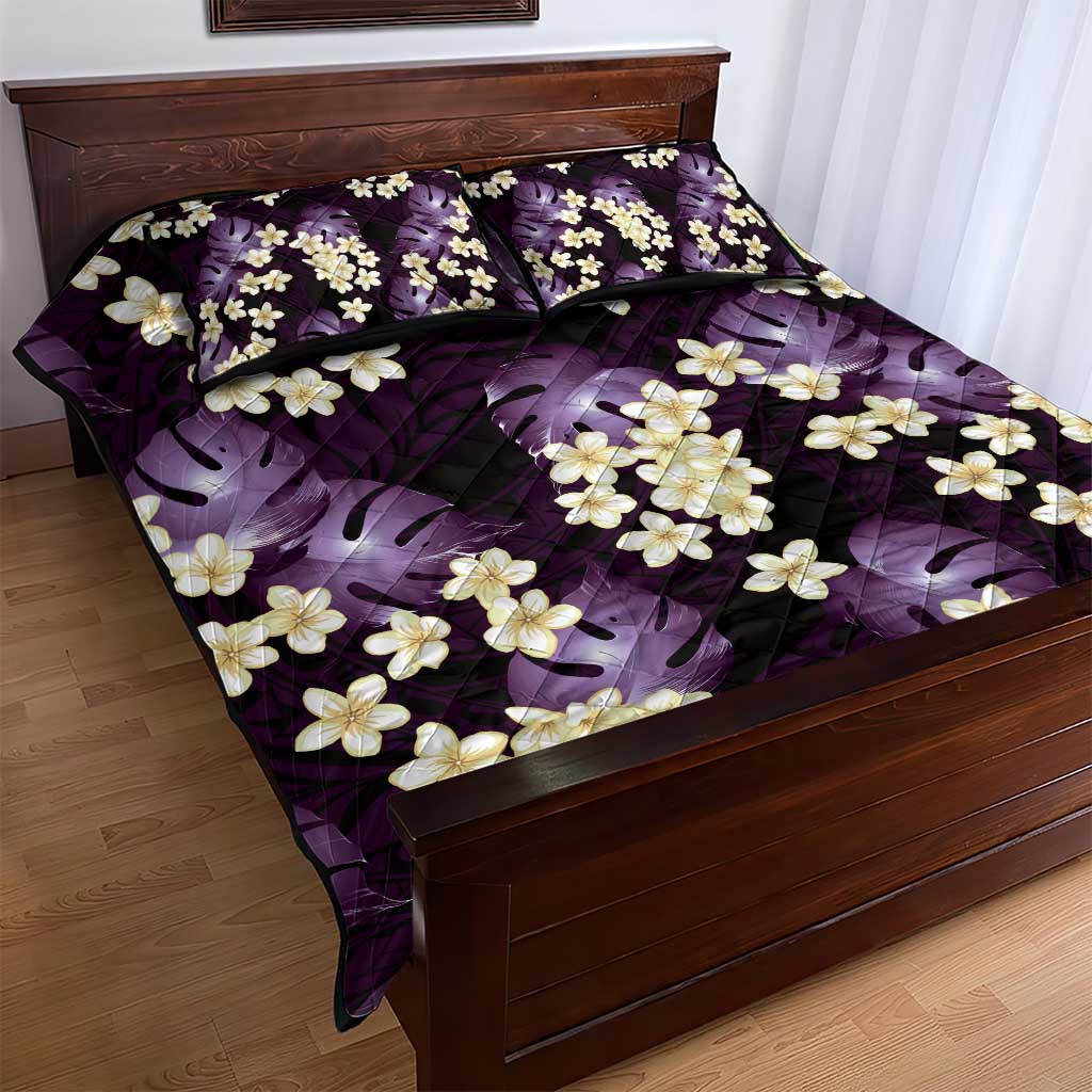 Purple Tropical Hawaii Quilt Bed Set Seamless Monstera Plumeria Hawaiian Pattern - Polynesian Pride