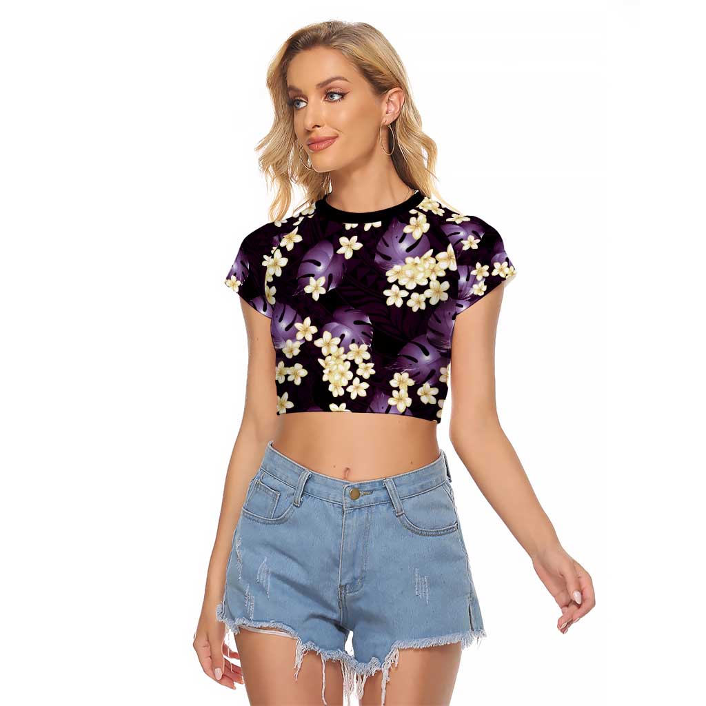 Purple Tropical Hawaii Raglan Cropped T Shirt Seamless Monstera Plumeria Hawaiian Pattern - Polynesian Pride