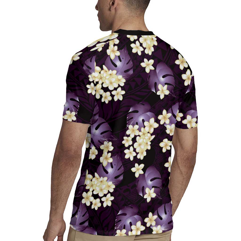 Purple Tropical Hawaii Rugby Jersey Seamless Monstera Plumeria Hawaiian Pattern - Polynesian Pride