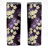 Purple Tropical Hawaii Skinny Tumbler Seamless Monstera Plumeria Hawaiian Pattern - Polynesian Pride