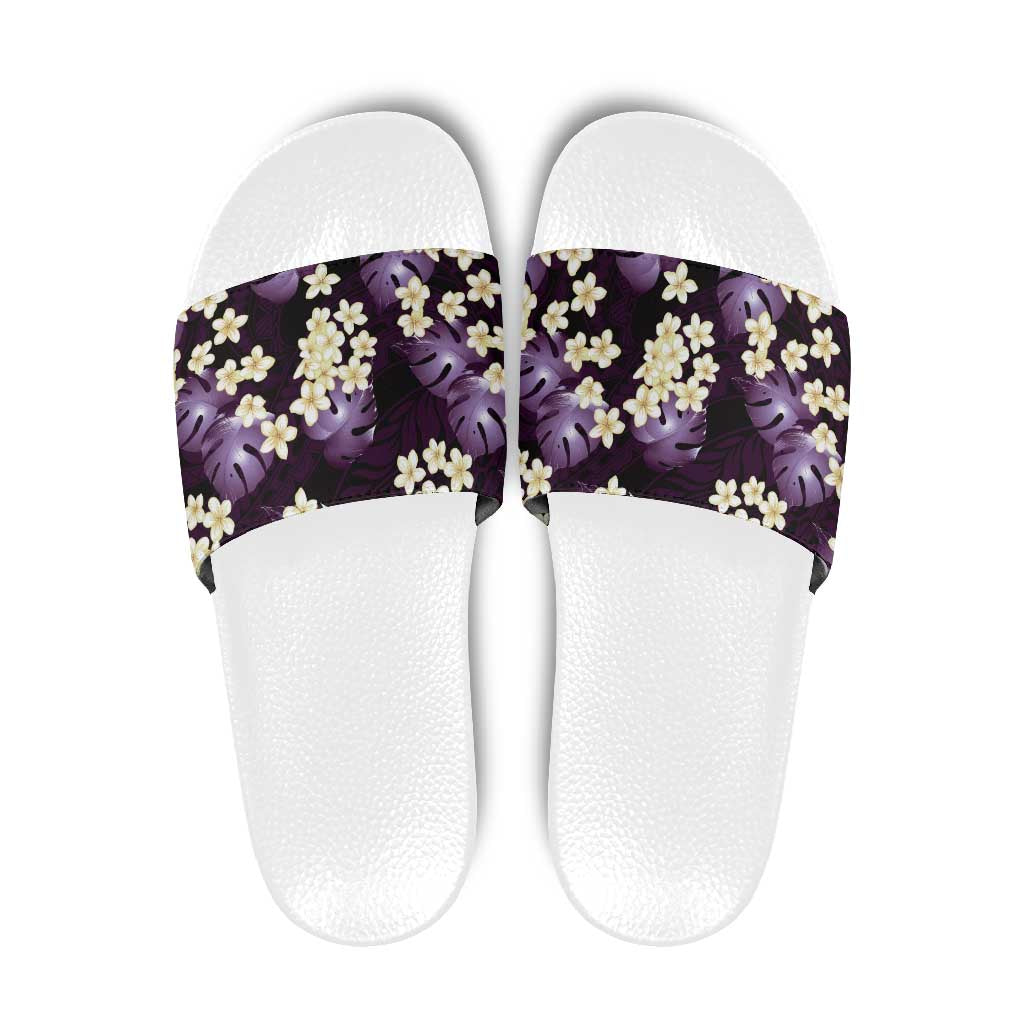 Purple Tropical Hawaii Slide Sandals Seamless Monstera Plumeria Hawaiian Pattern - Polynesian Pride