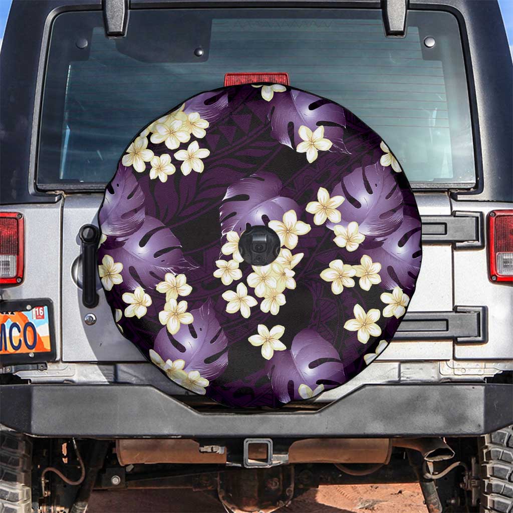 Purple Tropical Hawaii Spare Tire Cover Seamless Monstera Plumeria Hawaiian Pattern - Polynesian Pride