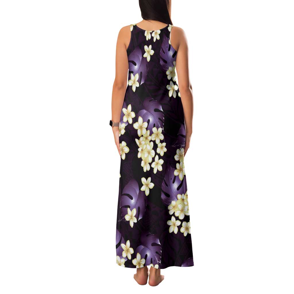 Purple Tropical Hawaii Tank Maxi Dress Seamless Monstera Plumeria Hawaiian Pattern - Polynesian Pride