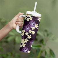 Purple Tropical Hawaii Tumbler With Handle Seamless Monstera Plumeria Hawaiian Pattern - Polynesian Pride