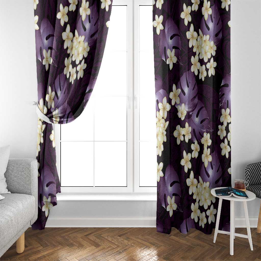 Purple Tropical Hawaii Window Curtain Seamless Monstera Plumeria Hawaiian Pattern - Polynesian Pride