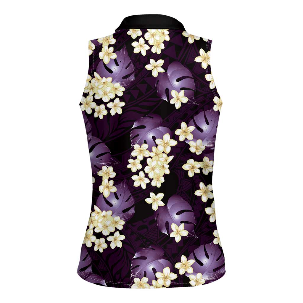 Purple Tropical Hawaii Women Sleeveless Polo Shirt Seamless Monstera Plumeria Hawaiian Pattern - Polynesian Pride
