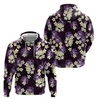 Purple Tropical Hawaii Zip Hoodie Seamless Monstera Plumeria Hawaiian Pattern - Polynesian Pride