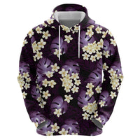 Purple Tropical Hawaii Zip Hoodie Seamless Monstera Plumeria Hawaiian Pattern - Polynesian Pride