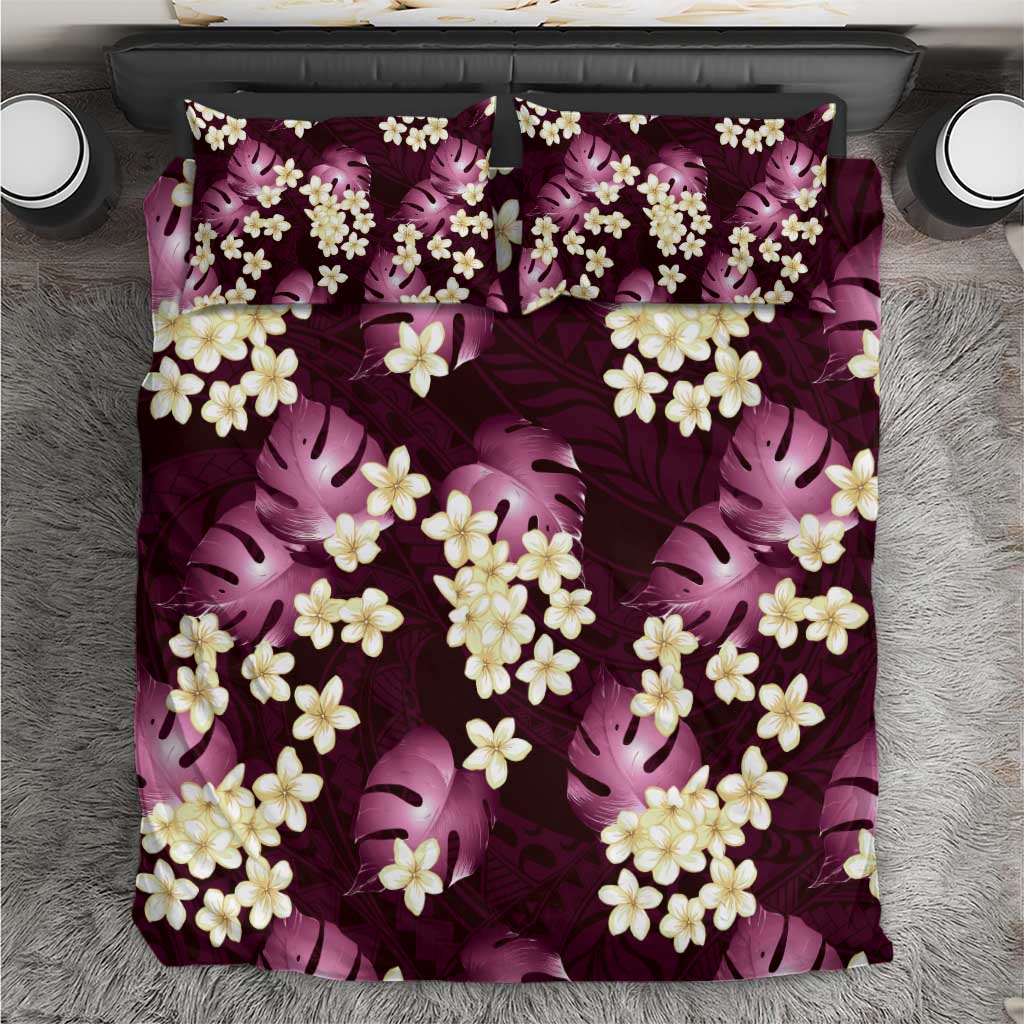 Pink Tropical Hawaii Bedding Set Seamless Monstera Plumeria Hawaiian Pattern - Polynesian Pride