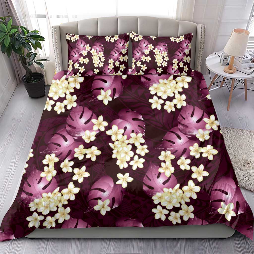 Pink Tropical Hawaii Bedding Set Seamless Monstera Plumeria Hawaiian Pattern - Polynesian Pride