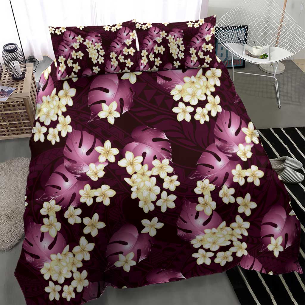 Pink Tropical Hawaii Bedding Set Seamless Monstera Plumeria Hawaiian Pattern - Polynesian Pride