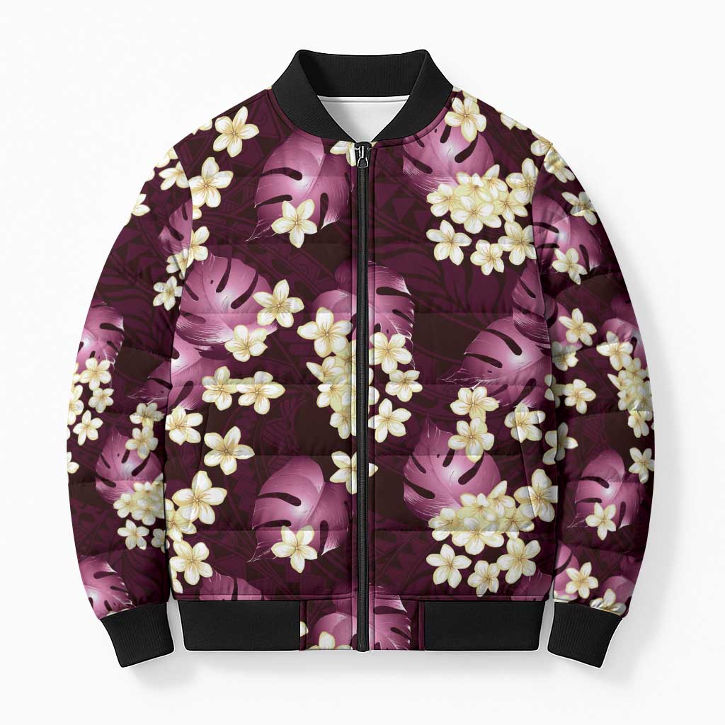 Pink Tropical Hawaii Bomber Puffer Jacket Seamless Monstera Plumeria Hawaiian Pattern LT14 Unisex Pink - Polynesian Pride