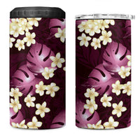 Pink Tropical Hawaii 4 in 1 Can Cooler Tumbler Seamless Monstera Plumeria Hawaiian Pattern - Polynesian Pride
