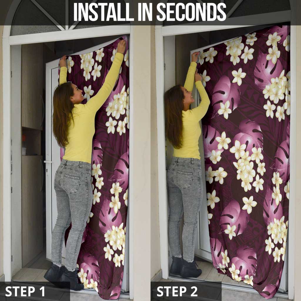 Pink Tropical Hawaii Door Cover Seamless Monstera Plumeria Hawaiian Pattern - Polynesian Pride