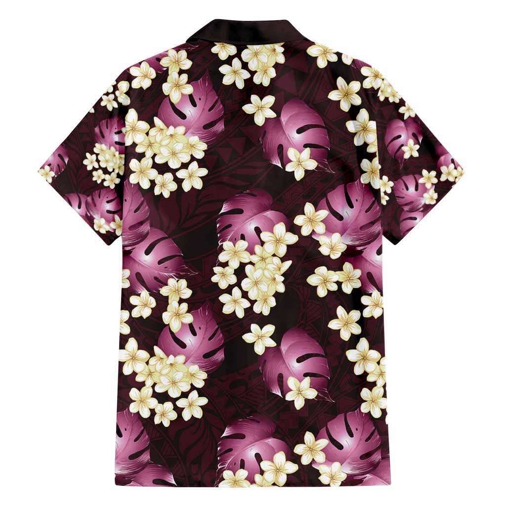 Pink Tropical Hawaii Family Matching Long Sleeve Bodycon Dress and Hawaiian Shirt Seamless Monstera Plumeria Hawaiian Pattern LT14 - Polynesian Pride