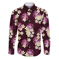 Pink Tropical Hawaii Family Matching Off Shoulder Short Dress and Hawaiian Shirt Seamless Monstera Plumeria Hawaiian Pattern LT14 Dad's Shirt - Long Sleeve Pink - Polynesian Pride
