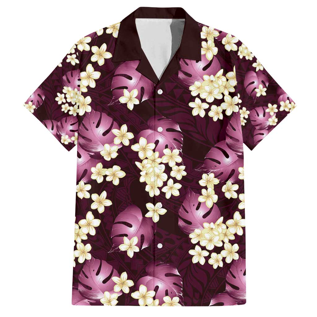 Pink Tropical Hawaii Family Matching Puletasi and Hawaiian Shirt Seamless Monstera Plumeria Hawaiian Pattern LT14 Dad's Shirt - Short Sleeve Pink - Polynesian Pride