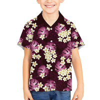 Pink Tropical Hawaii Family Matching Short Sleeve Bodycon Dress and Hawaiian Shirt Seamless Monstera Plumeria Hawaiian Pattern LT14 Son's Shirt Pink - Polynesian Pride