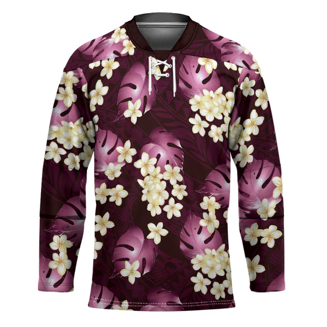 Pink Tropical Hawaii Hockey Jersey Seamless Monstera Plumeria Hawaiian Pattern - Polynesian Pride