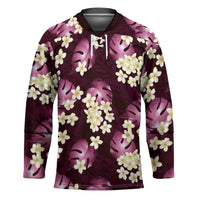 Pink Tropical Hawaii Hockey Jersey Seamless Monstera Plumeria Hawaiian Pattern - Polynesian Pride
