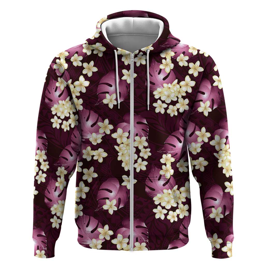 Pink Tropical Hawaii Hoodie Seamless Monstera Plumeria Hawaiian Pattern - Polynesian Pride