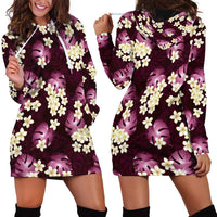 Pink Tropical Hawaii Hoodie Dress Seamless Monstera Plumeria Hawaiian Pattern - Polynesian Pride