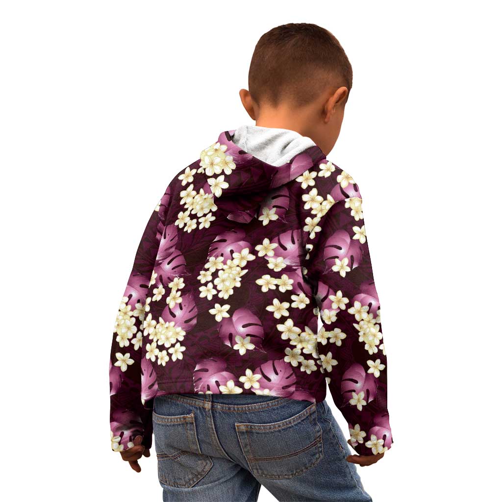 Pink Tropical Hawaii Kid Hoodie Seamless Monstera Plumeria Hawaiian Pattern - Polynesian Pride