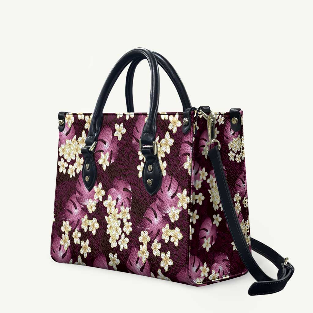 Pink Tropical Hawaii Leather Bag Seamless Monstera Plumeria Hawaiian Pattern - Polynesian Pride