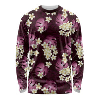 Pink Tropical Hawaii Long Sleeve Shirt Seamless Monstera Plumeria Hawaiian Pattern - Polynesian Pride