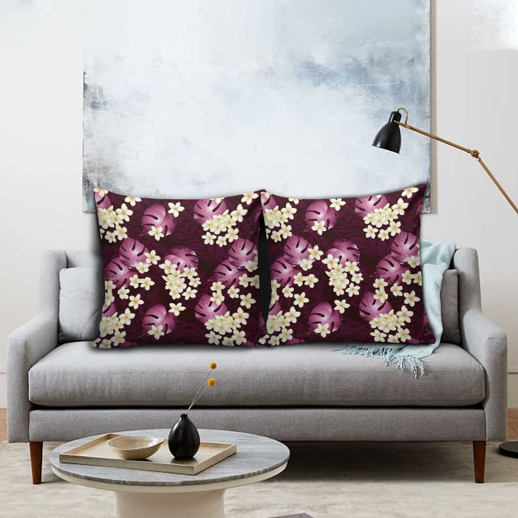Pink Tropical Hawaii Pillow Cover Seamless Monstera Plumeria Hawaiian Pattern - Polynesian Pride