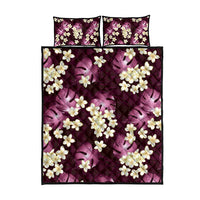 Pink Tropical Hawaii Quilt Bed Set Seamless Monstera Plumeria Hawaiian Pattern - Polynesian Pride