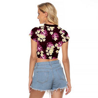 Pink Tropical Hawaii Raglan Cropped T Shirt Seamless Monstera Plumeria Hawaiian Pattern - Polynesian Pride