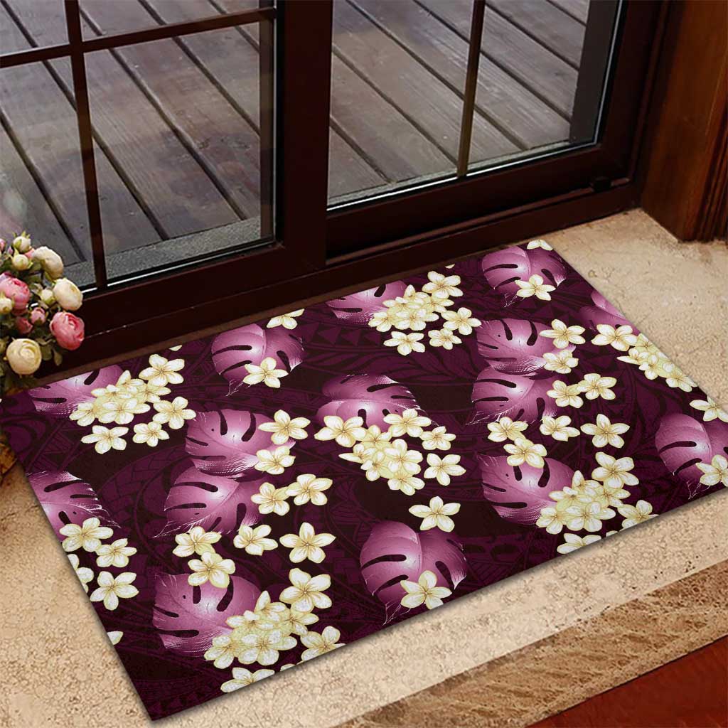 Pink Tropical Hawaii Rubber Doormat Seamless Monstera Plumeria Hawaiian Pattern - Polynesian Pride