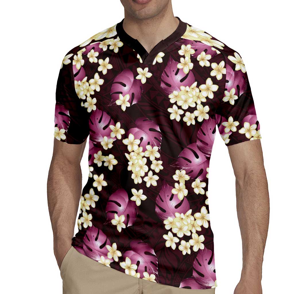 Pink Tropical Hawaii Rugby Jersey Seamless Monstera Plumeria Hawaiian Pattern - Polynesian Pride