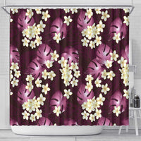 Pink Tropical Hawaii Shower Curtain Seamless Monstera Plumeria Hawaiian Pattern - Polynesian Pride