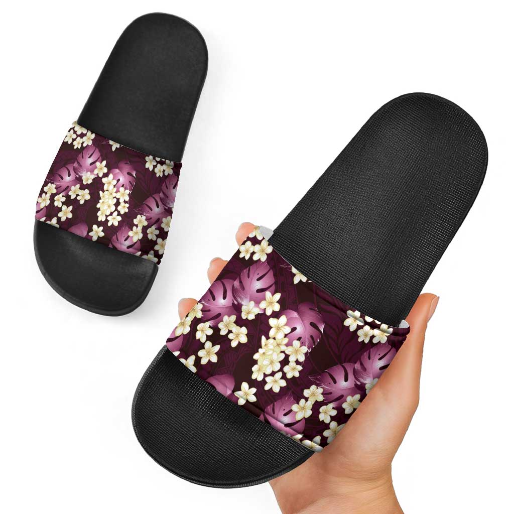 Pink Tropical Hawaii Slide Sandals Seamless Monstera Plumeria Hawaiian Pattern - Polynesian Pride