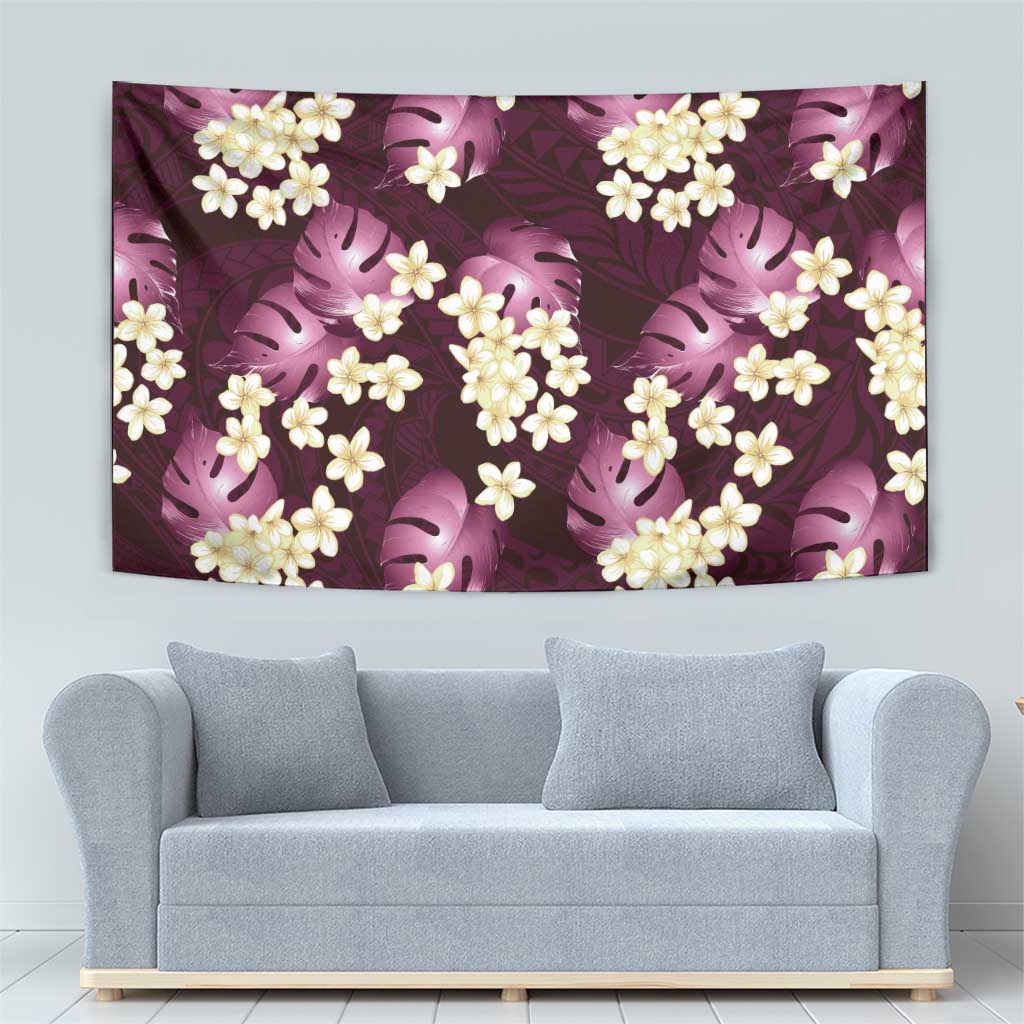 Pink Tropical Hawaii Tapestry Seamless Monstera Plumeria Hawaiian Pattern - Polynesian Pride