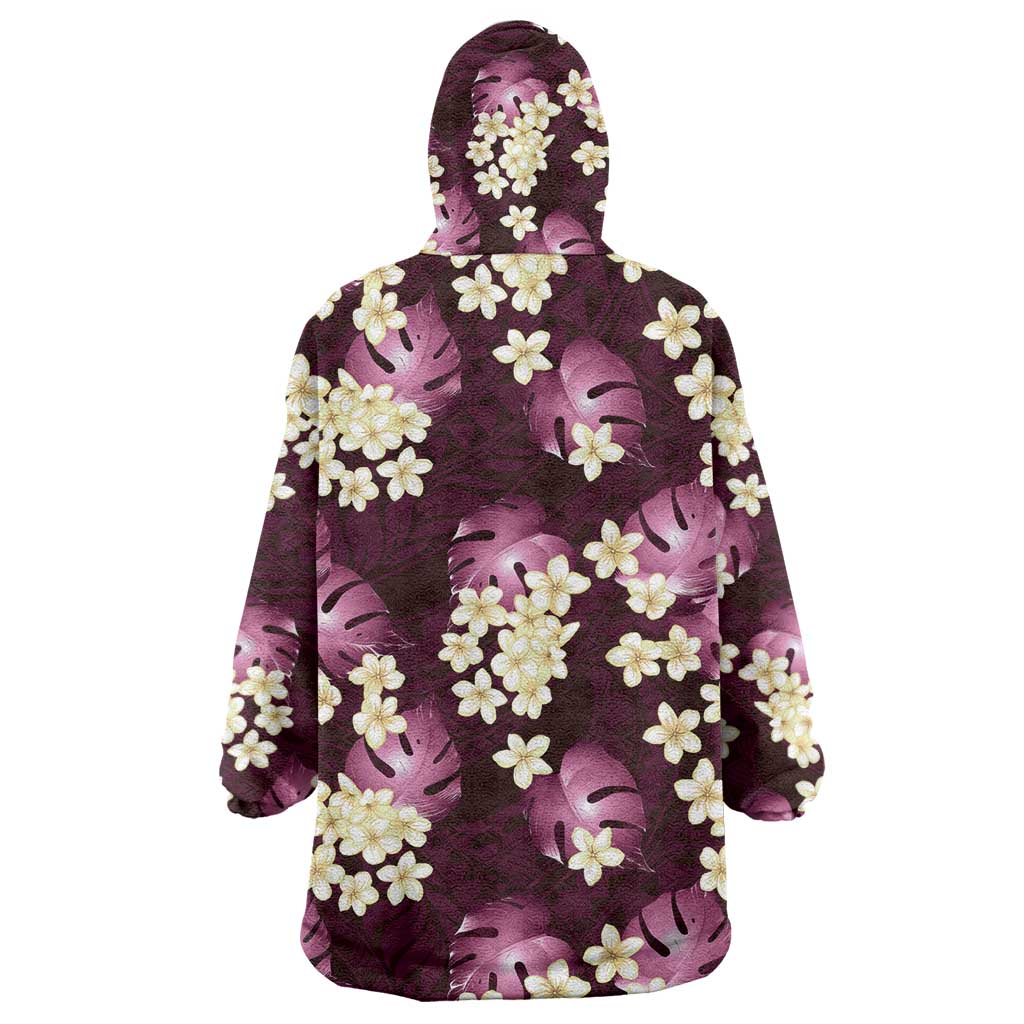 Pink Tropical Hawaii Wearable Blanket Hoodie Seamless Monstera Plumeria Hawaiian Pattern - Polynesian Pride