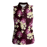 Pink Tropical Hawaii Women Sleeveless Polo Shirt Seamless Monstera Plumeria Hawaiian Pattern - Polynesian Pride