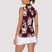 Pink Tropical Hawaii Women Sleeveless Polo Shirt Seamless Monstera Plumeria Hawaiian Pattern - Polynesian Pride