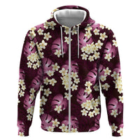 Pink Tropical Hawaii Zip Hoodie Seamless Monstera Plumeria Hawaiian Pattern - Polynesian Pride