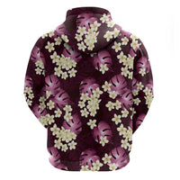 Pink Tropical Hawaii Zip Hoodie Seamless Monstera Plumeria Hawaiian Pattern - Polynesian Pride