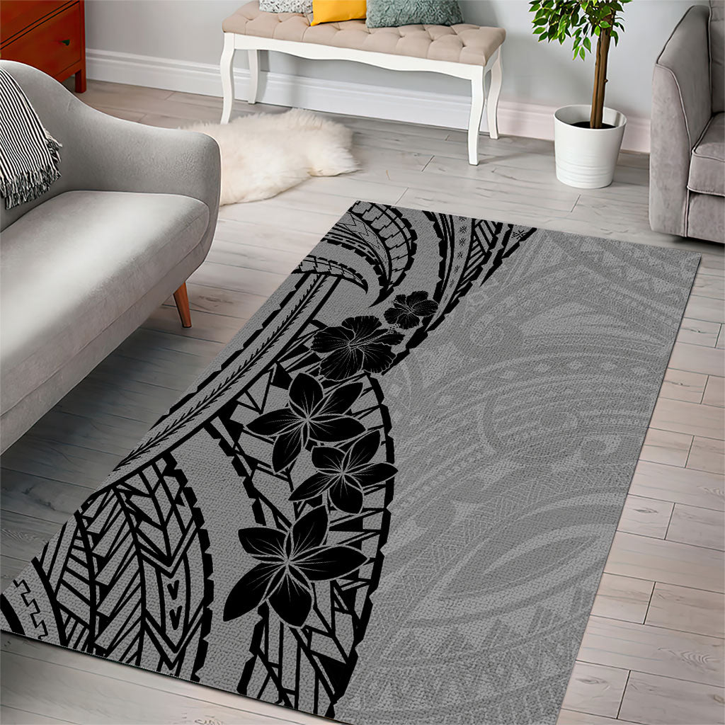 Black Gray Polynesia Tropical Flowers Area Rug LT14 - Polynesian Pride