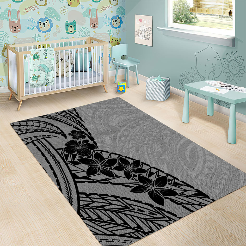 Black Gray Polynesia Tropical Flowers Area Rug LT14 - Polynesian Pride