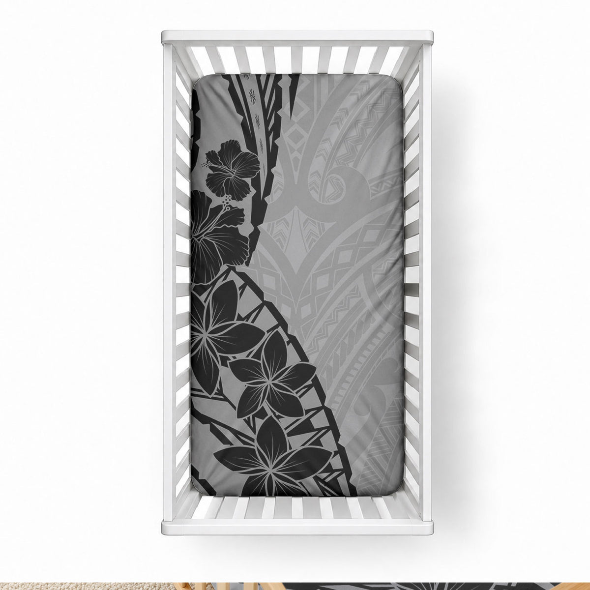 Black Gray Polynesia Tropical Flowers Baby Bed Cover LT14 28 × 52 in Gray - Polynesian Pride