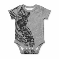 Black Gray Polynesia Tropical Flowers Baby Onesie LT14 Gray - Polynesian Pride